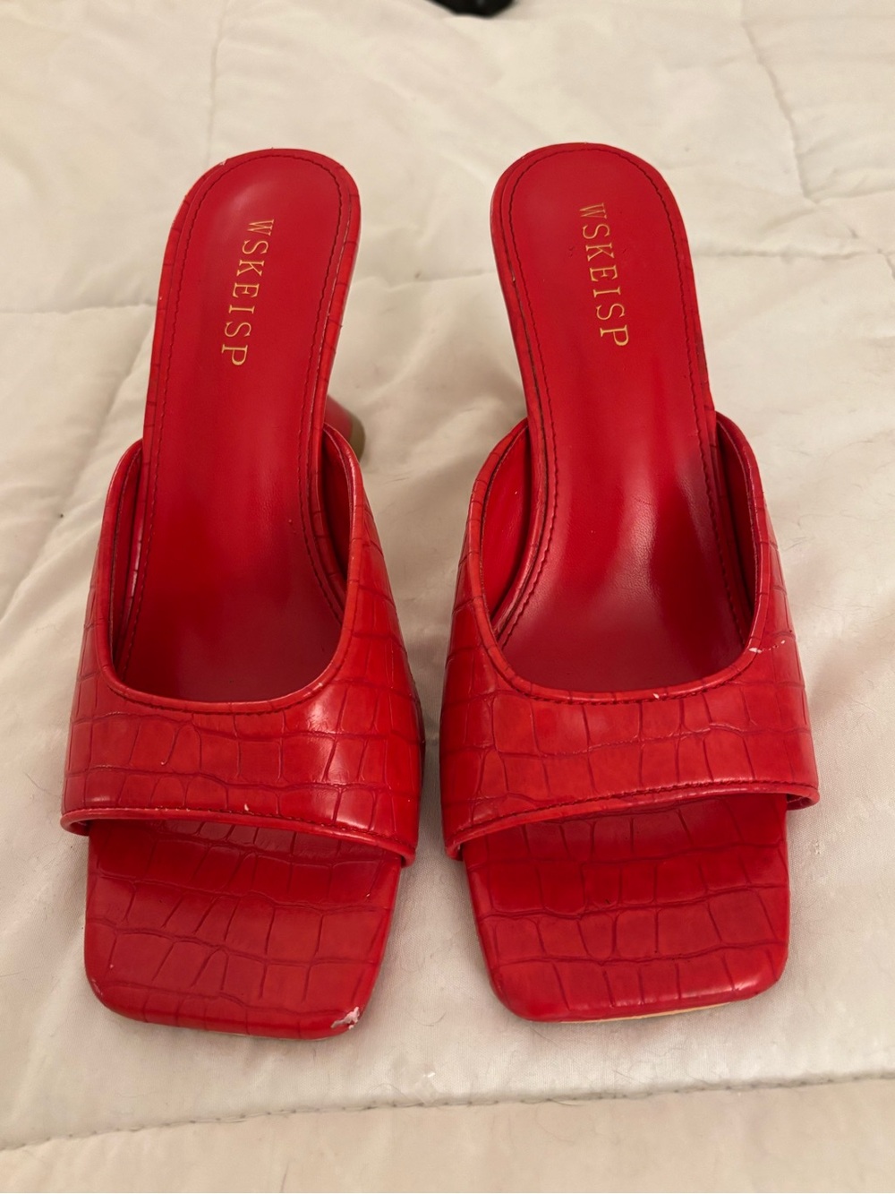 Red Croc-Embossed Heels